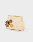 Pochette Marbella in paglia + fiori beige