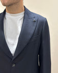 GIACCA MONOPETTO CON REVER A LANCIA IN MISTO LANA BLU NAVY - OUTFIT ITALY
