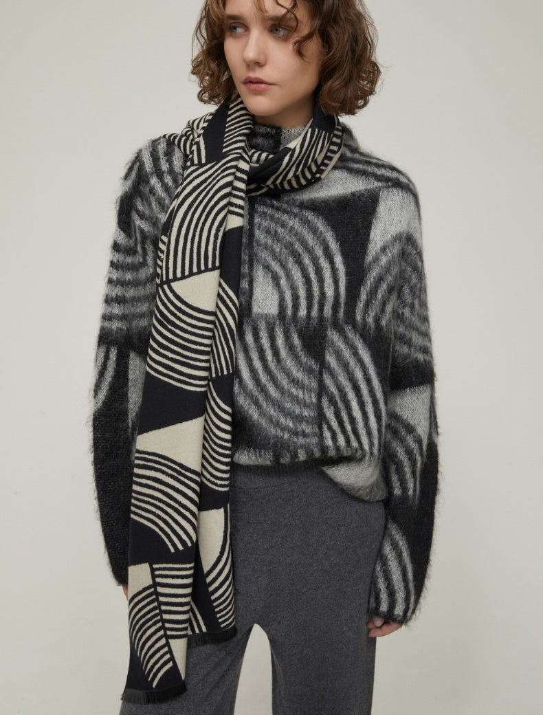 FW25 PENNYBLACK FAGIANI STOLA A FANTASIA JACQUARD NERO - Marcello Fontana Shop