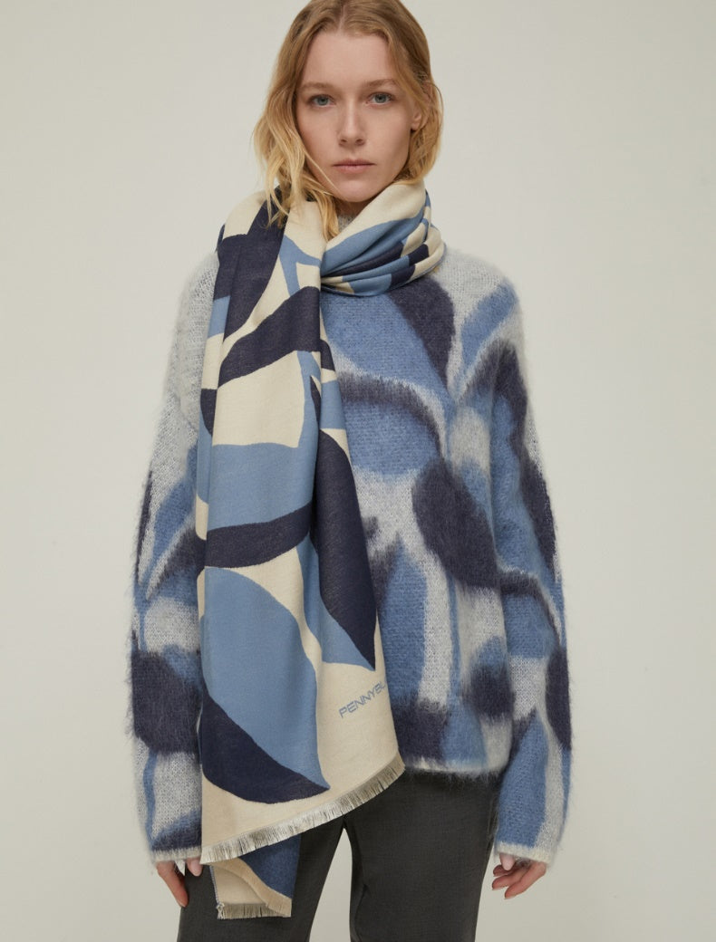 FW25 PENNYBLACK FAGIANI STOLA A FANTASIA JACQUARD BLU - Marcello Fontana Shop