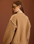 Giacca corta in maglia ricamata cod. WM207J01NUT - Camel - Meisie