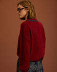 Cardigan in denim con trecce cod. WM114K28MRS - Rosso/Denim - Meisie