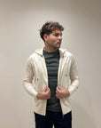 FELPA FULL ZIP CON CAPPUCCIO IN MISTO LANA OFF WHITE - OUTFIT ITALY