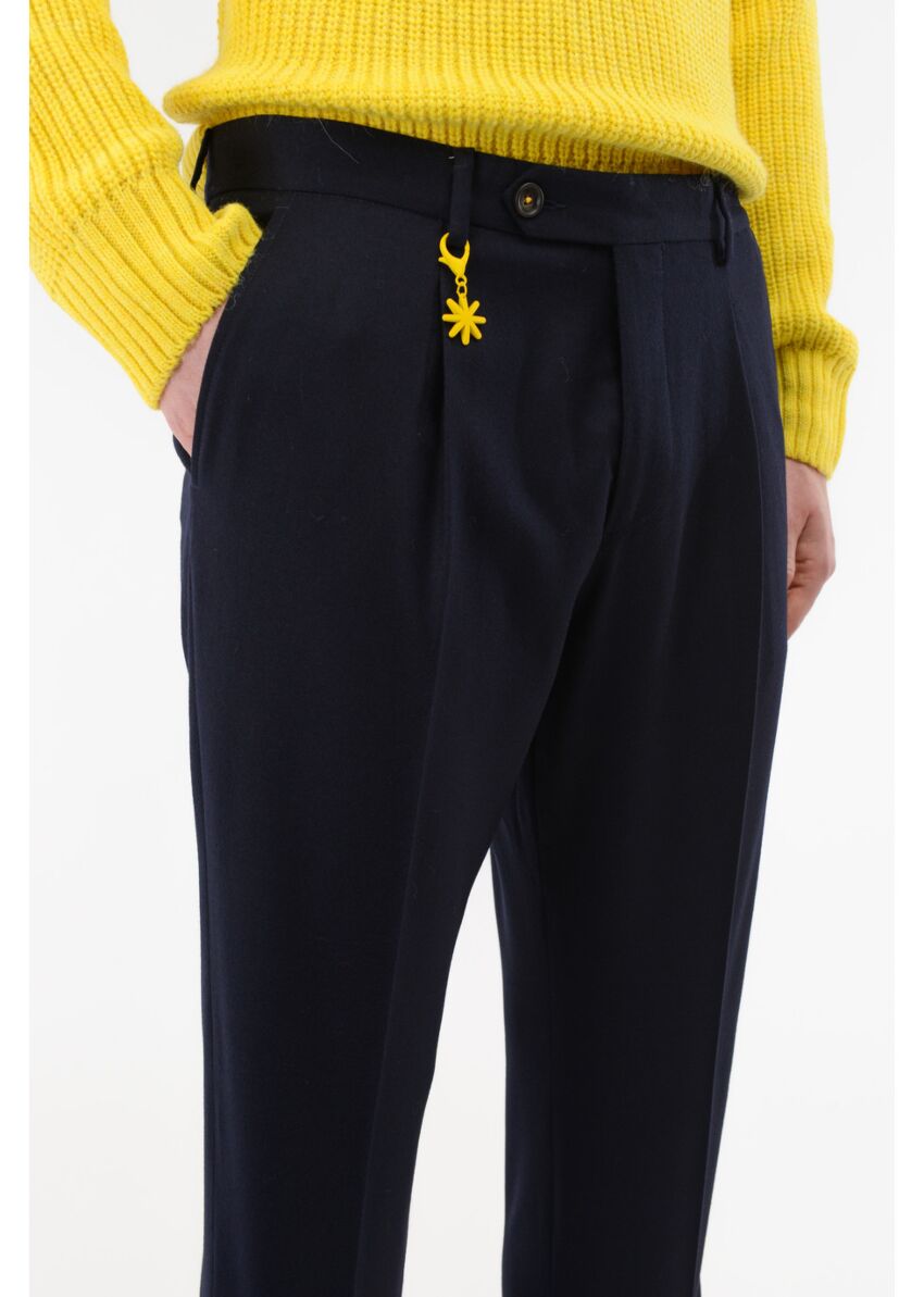 MANUEL RITZ PANTALONE PINCES SLIM IN LANA MERINOS EXTRAFINE REID & TAYLOR STRETCH - Marcello Fontana Shop