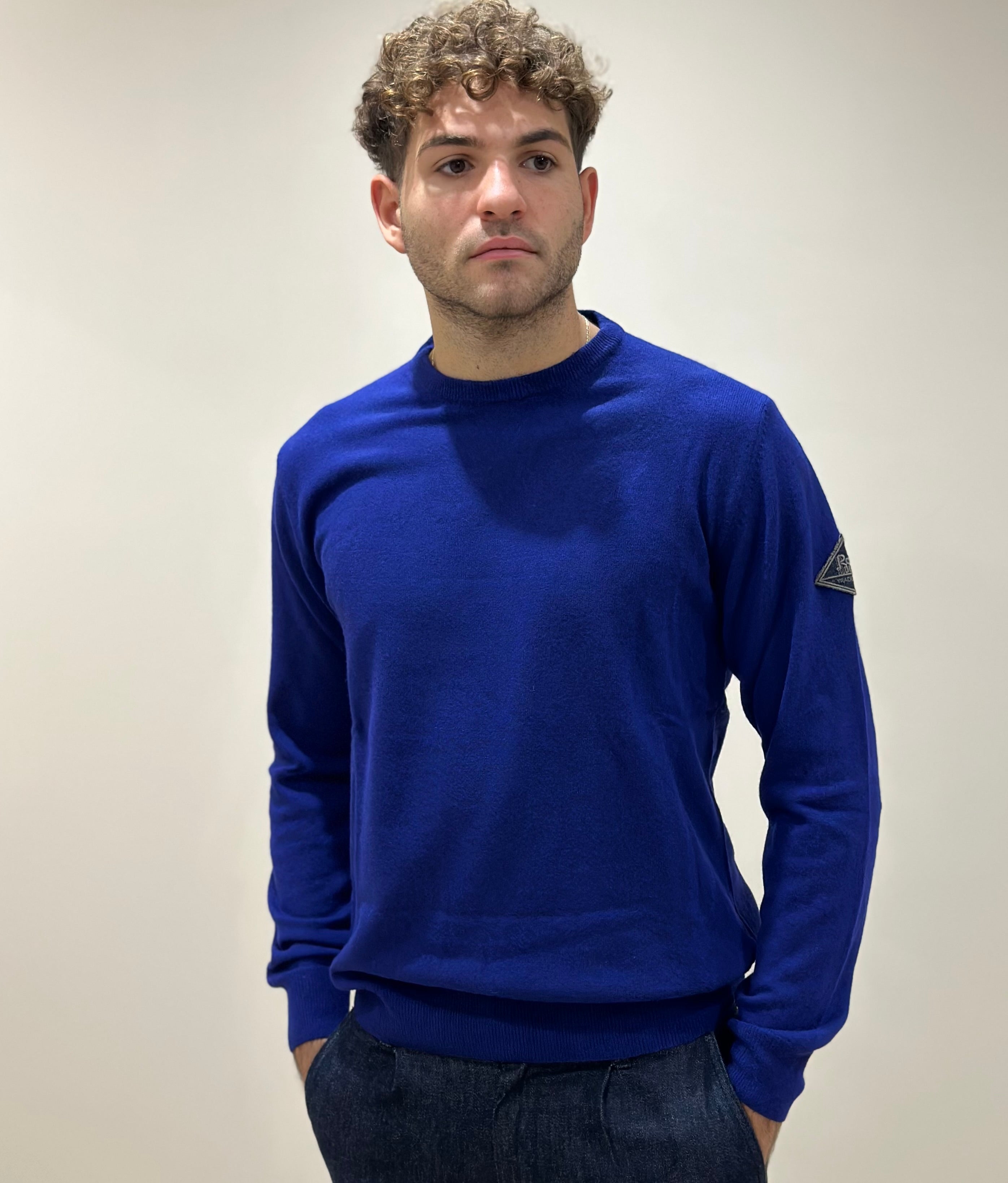 FW25 ROY ROGER'S MAGLIONE GIROCOLLO IN LANA E CASHMERE FINEZZA 12 FRENCH NAVY - Marcello Fontana Shop