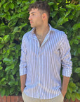 MANUEL RITZ CAMICIA IN LINO/COTONE RIGA MORO - Marcello Fontana Shop