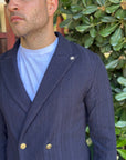 Manuel Ritz giacca maglia doppiopetto resca in cotone blu