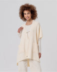 Poncho in maglia a coste con collo scialle Crudo - cod. 36PORI831_02 - SURKANA