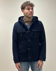 FW25 MANUEL RITZ GIUBBINO CON CAPPUCCIO PANNO IN MISTO LANA BLU - Marcello Fontana Shop