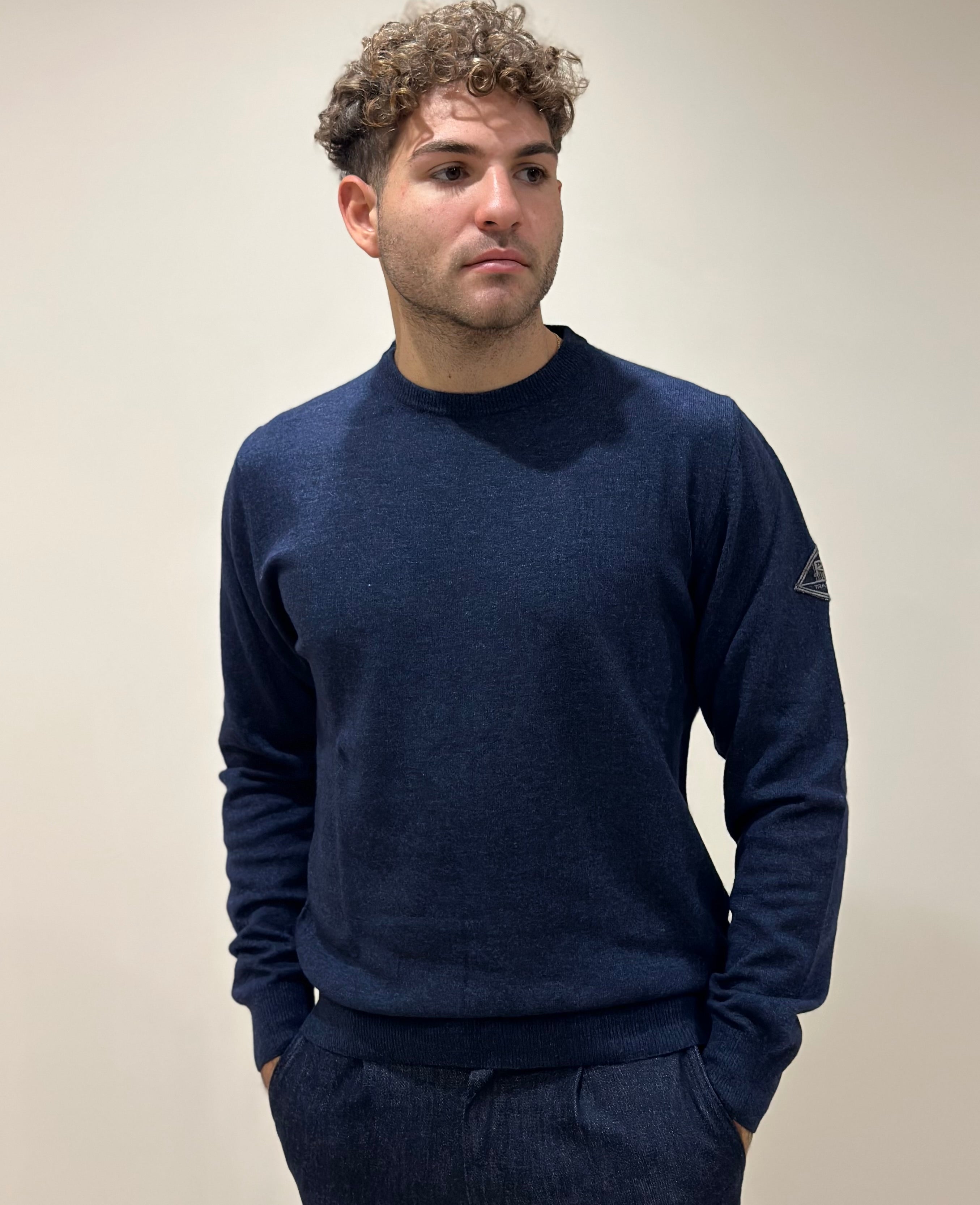 FW25 ROY ROGER'S MAGLIONE GIROCOLLO IN LANA E CASHMERE FINEZZA 12 DENIM - Marcello Fontana Shop