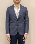 Manuel Ritz Giacca in misto Lino - Gessato Denim