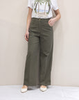 Pantaloni ampi in cotone pique' kaki - PBBMAGIA
