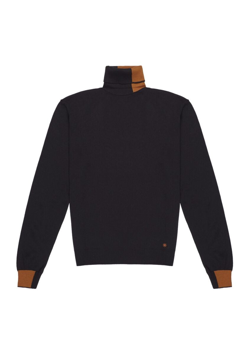 MANUEL RITZ DOLCEVITA RASATO MISTO LANA CON CONTRASTI - NERO - Marcello Fontana Shop
