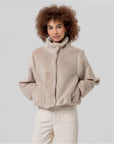 Giacca corta in pelliccia a collo alto Crudo - cod.566BAPE421_02 - SURKANA