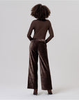 Pantalone ampio in velluto a vita alta Cioccolato - cod. 566BARO523_84 - SURKANA