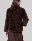 Cappotto in pelliccia con collo alto Cioccolato - cod.566SAPE421 - SURKANA
