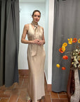 Abito Lungo con Foulard Beige