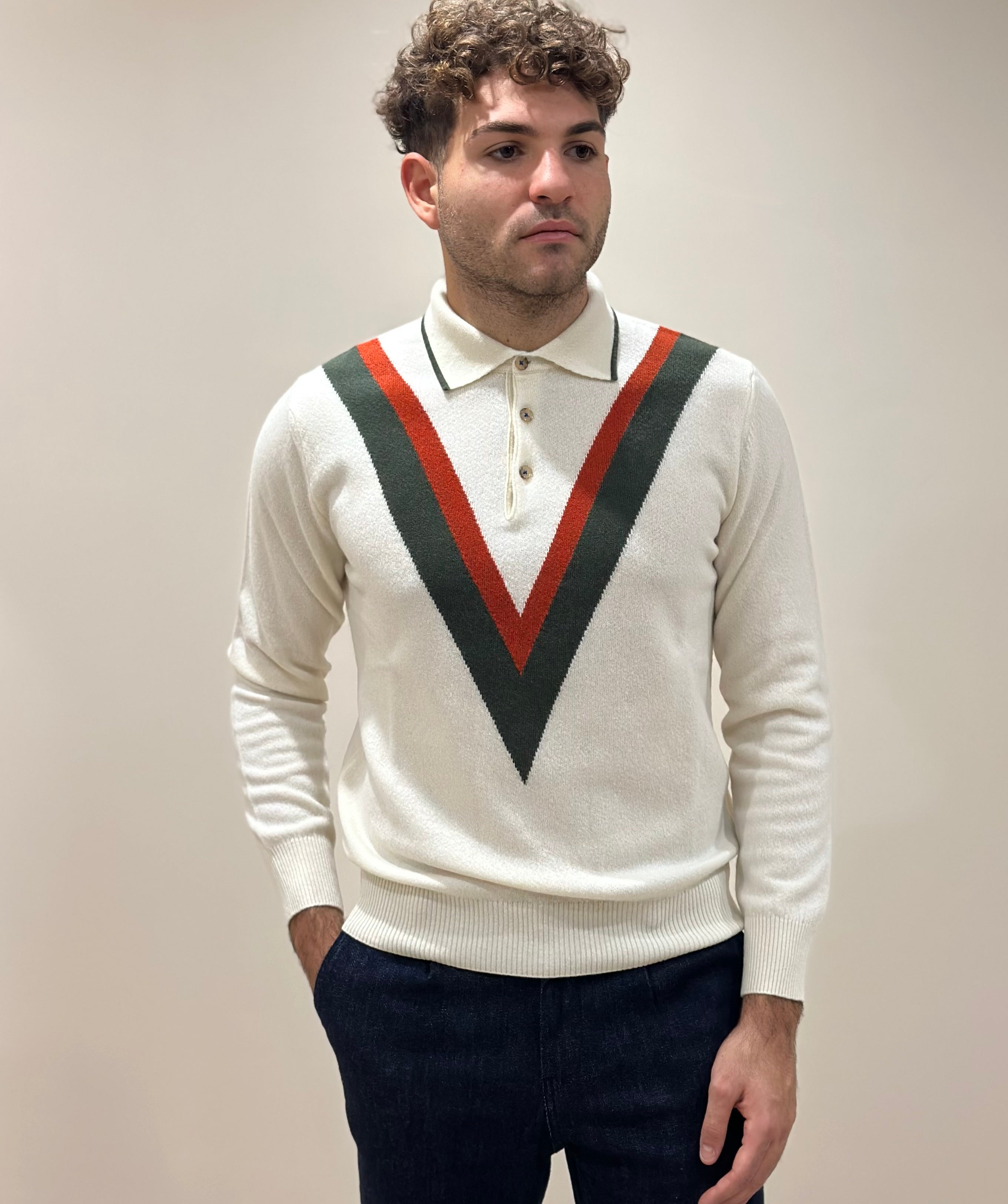 FW25 GALLIA POLO ANSON CON BOTTONI - PANNA - Marcello Fontana Shop