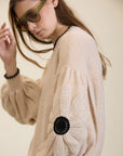 Maglione floreale con maniche all'uncinetto cod. WM208K03IVY - Meisie