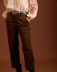 Pantaloni in velluto a coste plissettati cod. WM99P11OLV - Militare - Meisie