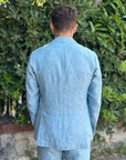 GIACCA MONOPETTO IN 100% LINO CELESTE - Marcello Fontana Shop