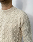 Outfit maglione girocollo trama treccia - Sabbia - Marcello Fontana Shop
