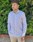 MANUEL RITZ CAMICIA IN LINO/COTONE RIGA MORO - Marcello Fontana Shop