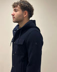 FW25 MANUEL RITZ GIUBBINO CON CAPPUCCIO PANNO IN MISTO LANA BLU - Marcello Fontana Shop