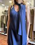 Abito Lungo con Foulard Blu Navy