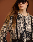 camicetta bicolore con finiture a fantasia paisley cod. WM120B03BLK - Panna/Nero Meisie