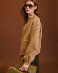 Giacca corta in maglia ricamata cod. WM207J01NUT - Camel - Meisie