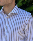 MANUEL RITZ CAMICIA IN LINO/COTONE RIGA MORO - Marcello Fontana Shop