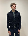 FELPA FULL ZIP CON CAPPUCCIO IN MISTO LANA BLACK - OUTFIT ITALY