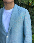 GIACCA MONOPETTO IN 100% LINO CELESTE - Marcello Fontana Shop