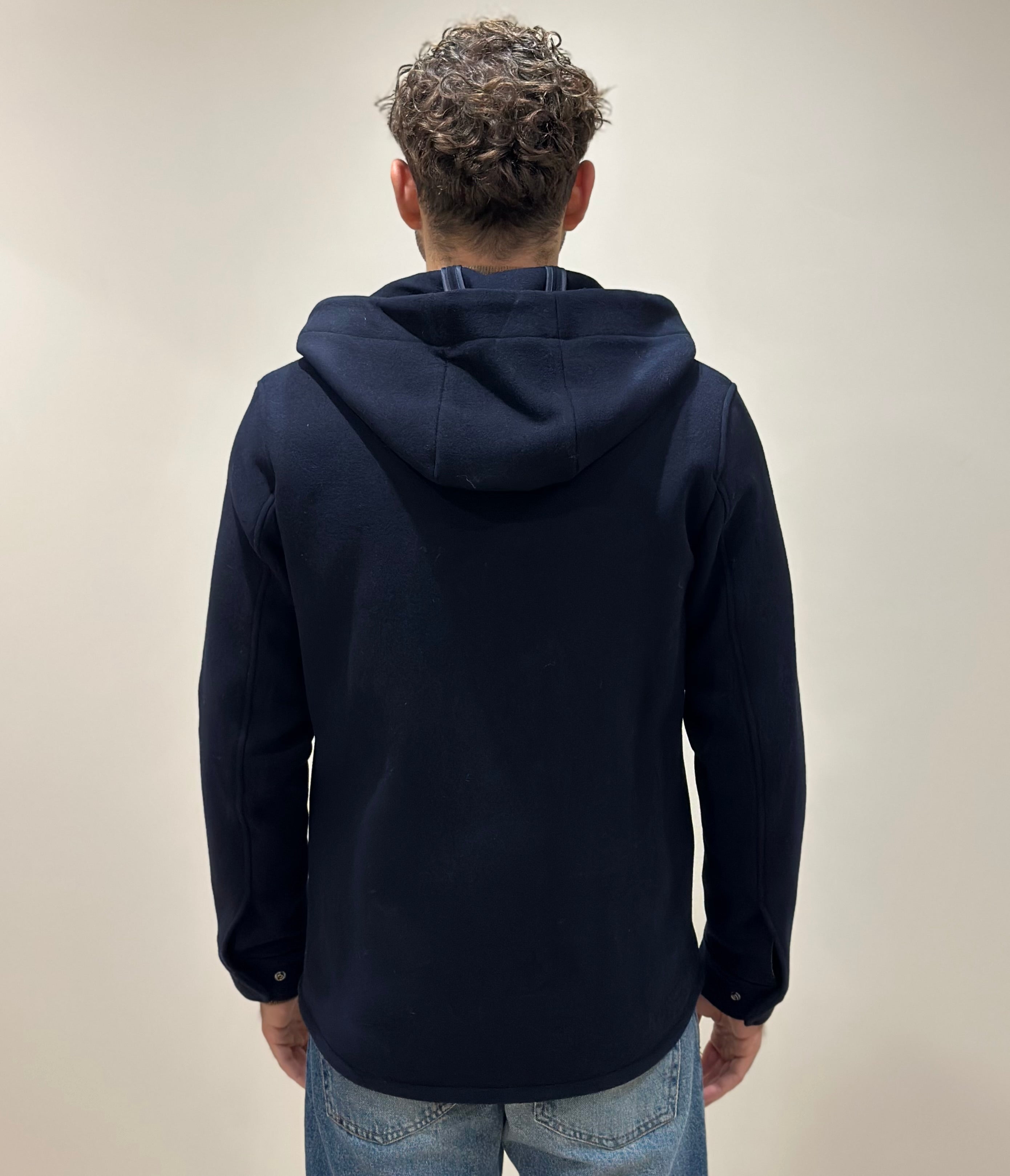 FW25 MANUEL RITZ GIUBBINO CON CAPPUCCIO PANNO IN MISTO LANA BLU - Marcello Fontana Shop