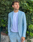 GIACCA MONOPETTO IN 100% LINO CELESTE - Marcello Fontana Shop