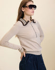 Maglione in viscosa con collo all'uncinetto cod. WM211K02NUT - Beige - Meisie