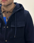 FW25 MANUEL RITZ GIUBBINO CON CAPPUCCIO PANNO IN MISTO LANA BLU - Marcello Fontana Shop
