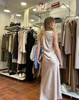 Abito Lungo con Foulard Beige
