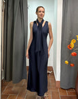 Abito Lungo con Foulard Blu Navy