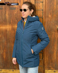 PARKA AURELIA LONG VELOUR PETROL - SUNS - Marcello Fontana Shop