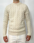 Outfit maglione girocollo trama treccia - Sabbia - Marcello Fontana Shop