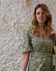 Abito midi in cotone sangallo verde - PBPSONNI