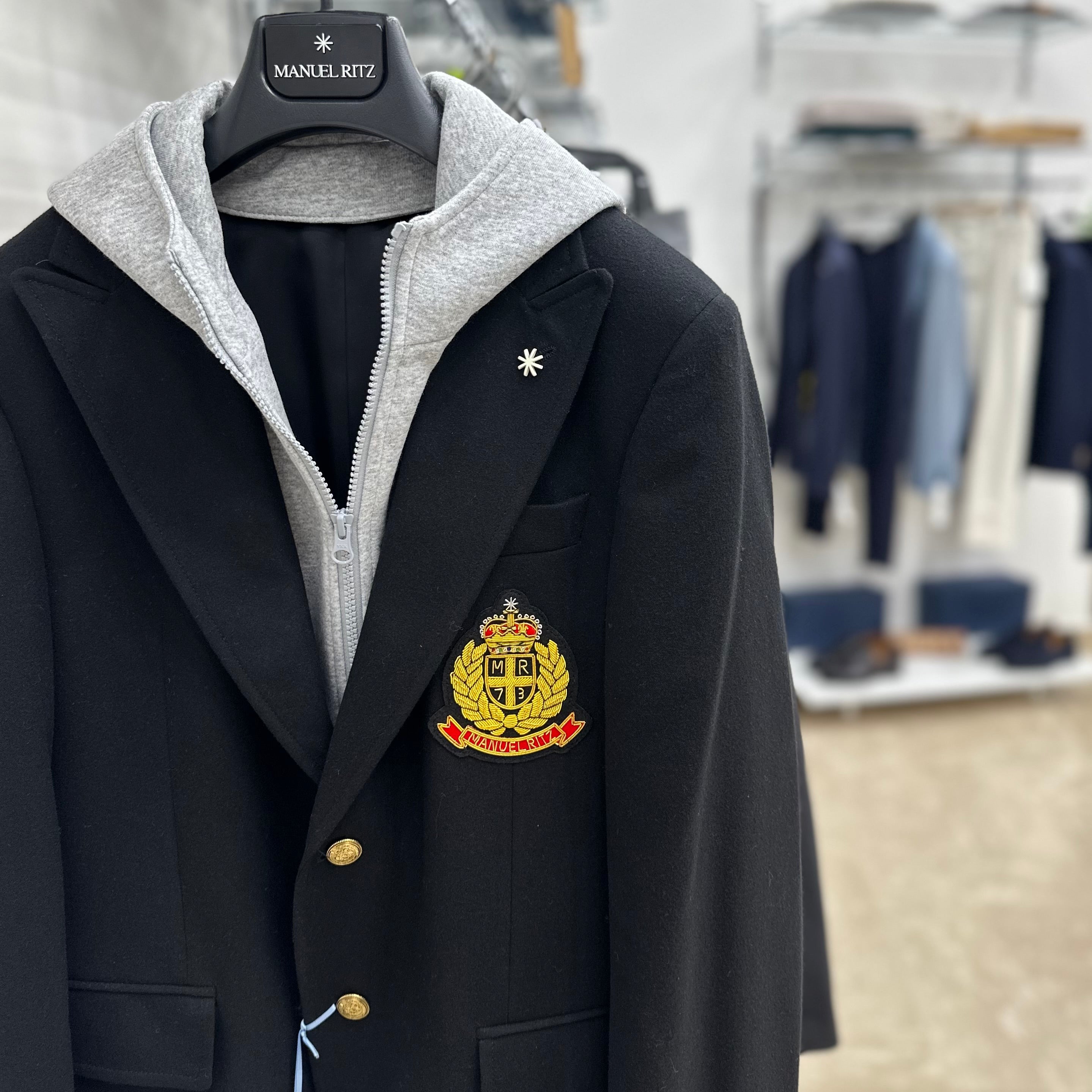 MANUEL RITZ GIACCA MONOPETTO IN MISTO LANA CON CAPPUCCIO RIMOVIBILE - Marcello Fontana Shop
