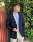 Manuel Ritz giacca maglia doppiopetto resca in cotone blu