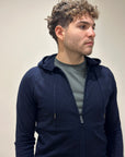 FELPA FULL ZIP CON CAPPUCCIO IN MISTO LANA BLU - OUTFIT ITALY