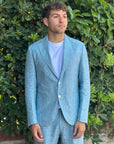 GIACCA MONOPETTO IN 100% LINO CELESTE - Marcello Fontana Shop
