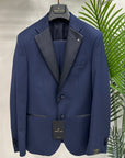 ABITO MANUEL RITZ SMOKING FRESCO LANA REVER IN RASO BLU - Marcello Fontana Shop