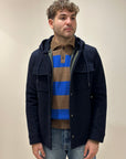 FW25 MANUEL RITZ GIUBBINO CON CAPPUCCIO PANNO IN MISTO LANA BLU - Marcello Fontana Shop