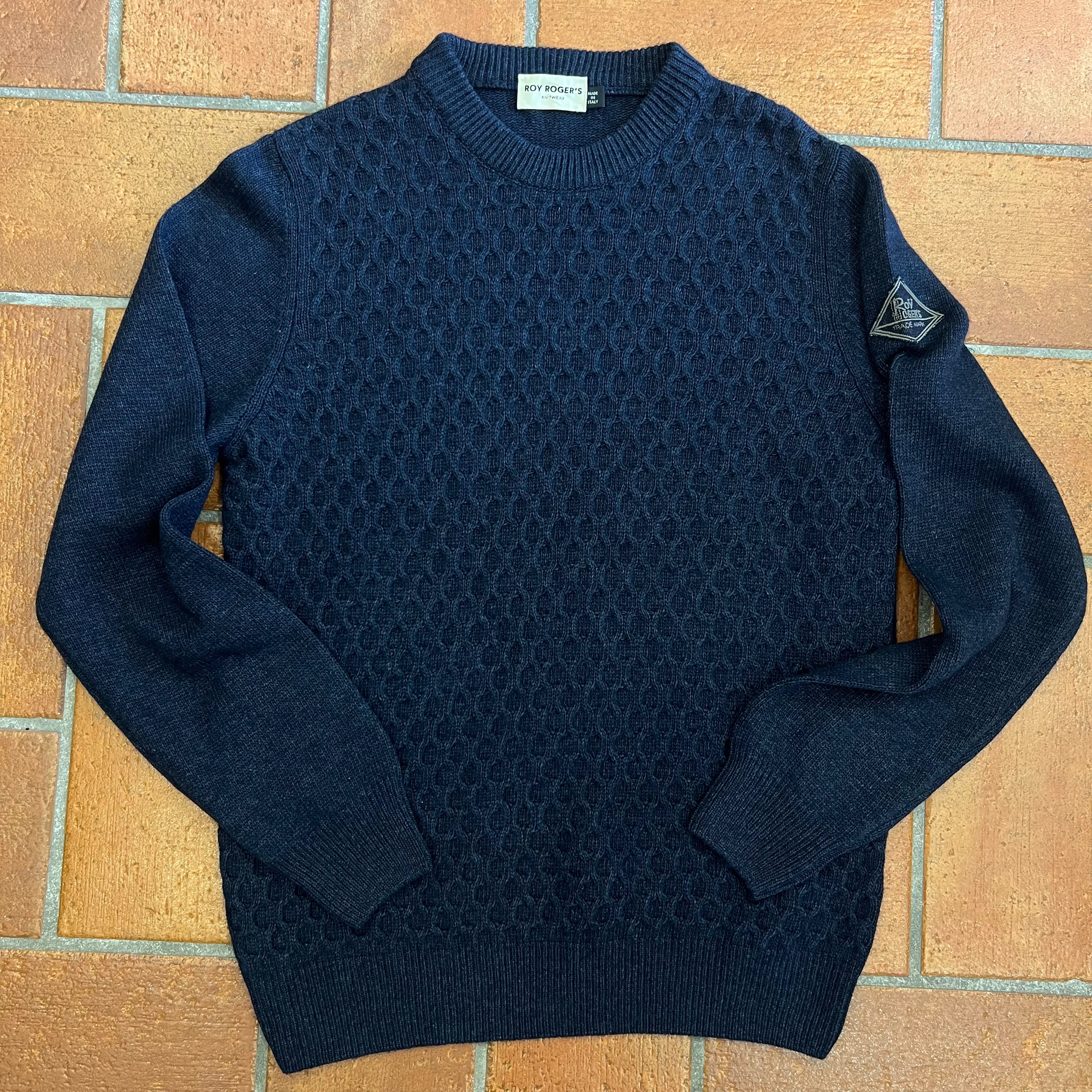 ROY ROGER'S MAGLIONE GIROCOLLO PUNTO NOCE BLU DENIM - Marcello Fontana Shop